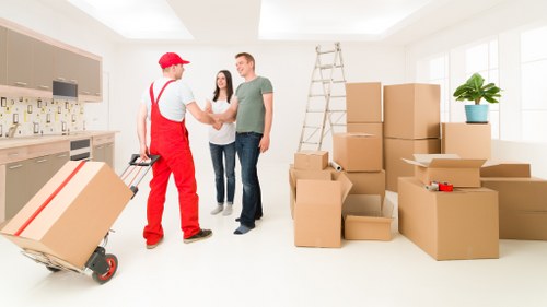 Organized boxes and furniture in a secure storage space